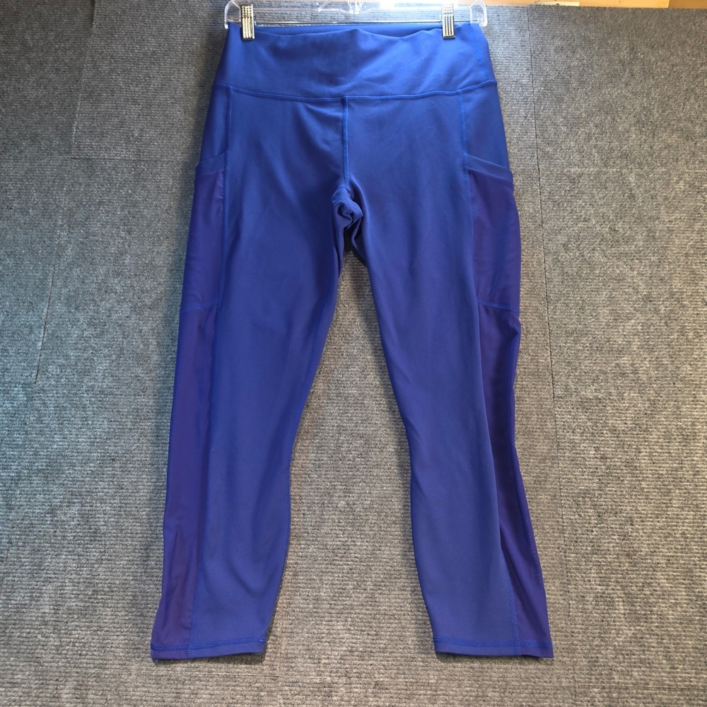 Fabletics PowerHold Leggings Women L Blue Excellent Mesh Pocket High Waist Capri